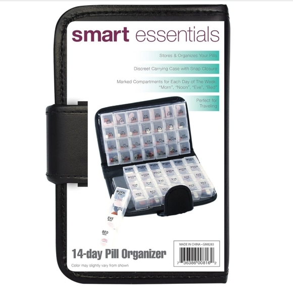 Smart Essentials Black 14 Day Pill & Vitamin Organizer - 7.5" L, 5" W, 2.25" H - Picture 5 of 7